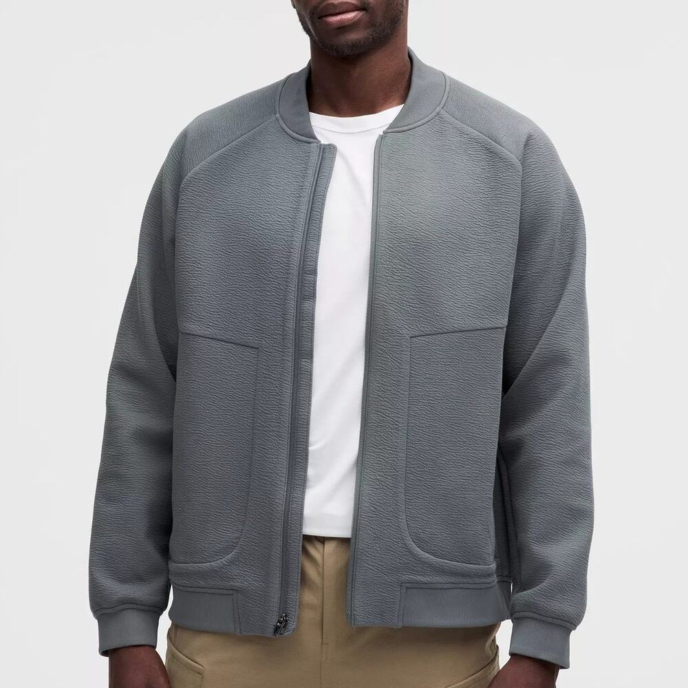 Lululemon Textured Spacer Bomber Jacket Gray Mens Size L Technical Pocket NWT